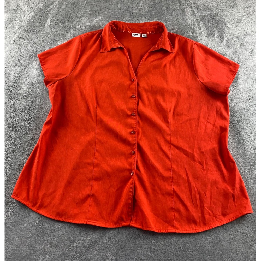 Cato Woman Orange Red Short Sleeve Button Down Shirt Plus Size 22/24W Textured